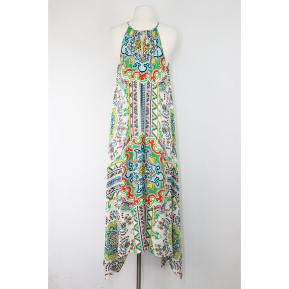 Anthropologie Ella Halter Maxi Dress Tunic Sleeveless Handkerchief Hem XS Small - Picture 8 of 9